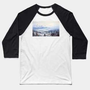 Painting of Tranquil winter forest at the foot of mighty mountains for your Airbnb, hotel, motel or home Baseball T-Shirt